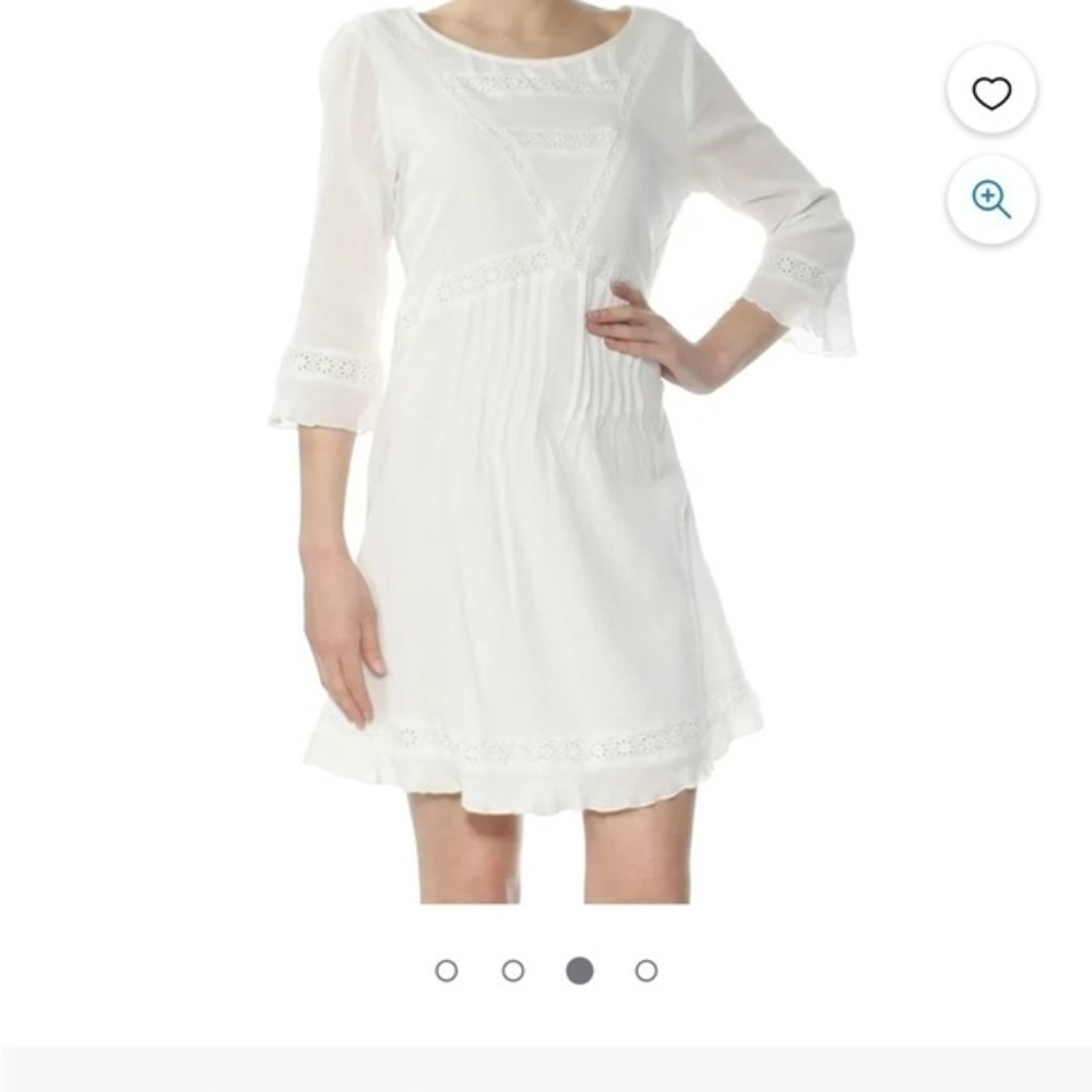 Sanctuary dress cotton eyelet trim pleated white 3/4 sleeves - Picture 2 of 16